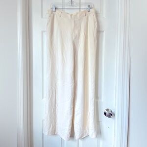 Lauren Ralph Lauren Cream Silk Lined Wide Leg Trousers Size 12